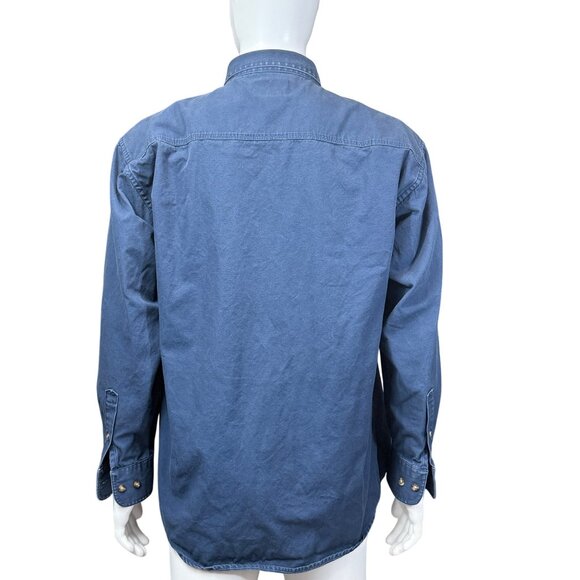 Cabelas Mens Long-Sleeve Button-Up Shirt Denim Blue Size L 100% Cotton Two Pocke - Picture 2 of 5